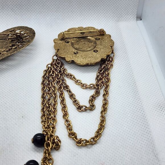 Set of 3 Vintage Gold & Black Brooches - Picture 10 of 11